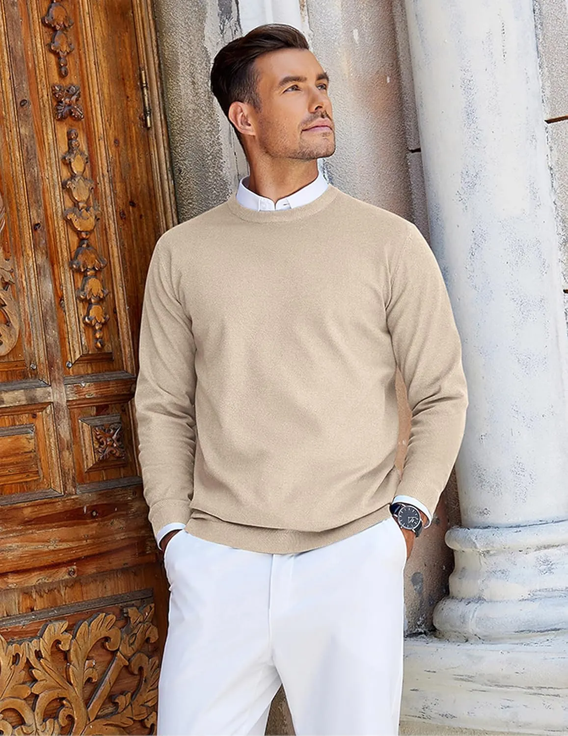 COOFANDY Mens Crew Neck Sweaters Long Sleeve Lightweight Knit Dress Pullover Sweaters