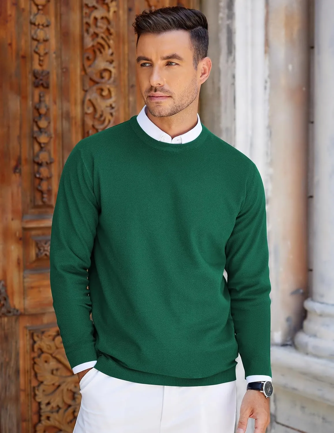 COOFANDY Mens Crew Neck Sweaters Long Sleeve Lightweight Knit Dress Pullover Sweaters