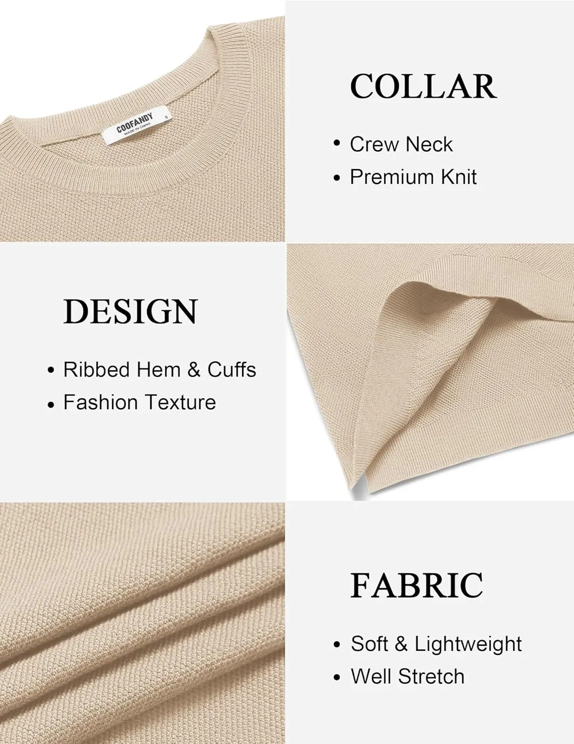 COOFANDY Mens Crew Neck Sweaters Long Sleeve Lightweight Knit Dress Pullover Sweaters