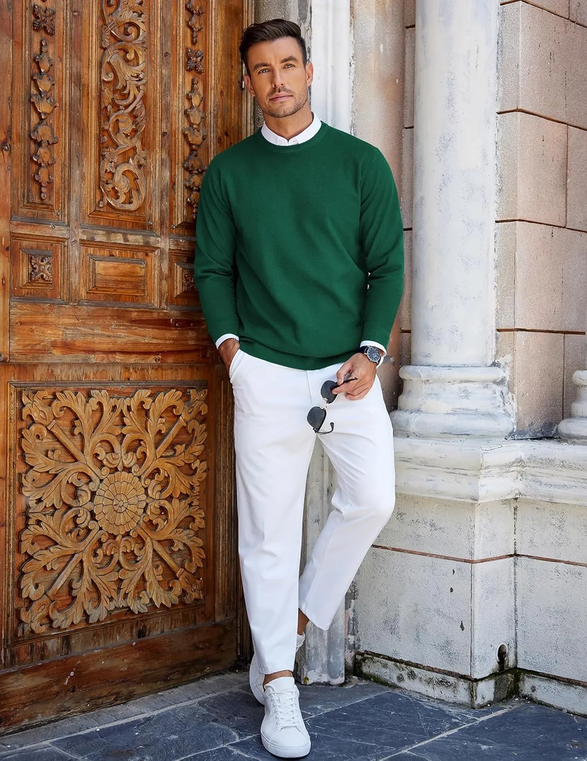 COOFANDY Mens Crew Neck Sweaters Long Sleeve Lightweight Knit Dress Pullover Sweaters