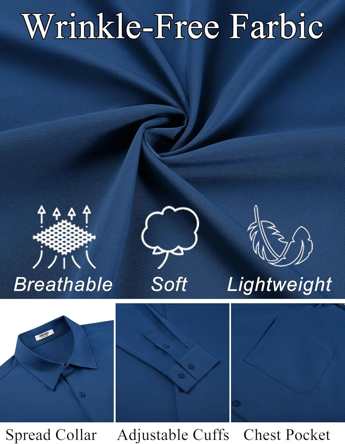 COOFANDY Mens Dress Shirt Long Sleeve Button Down Shirts Business Casual Wrinkle Free Shirts with Pocket