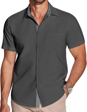 COOFANDY Men's Dress Shirt Wrinkle Free Regular Fit Stretch Short Sleeve Button Down Shirts