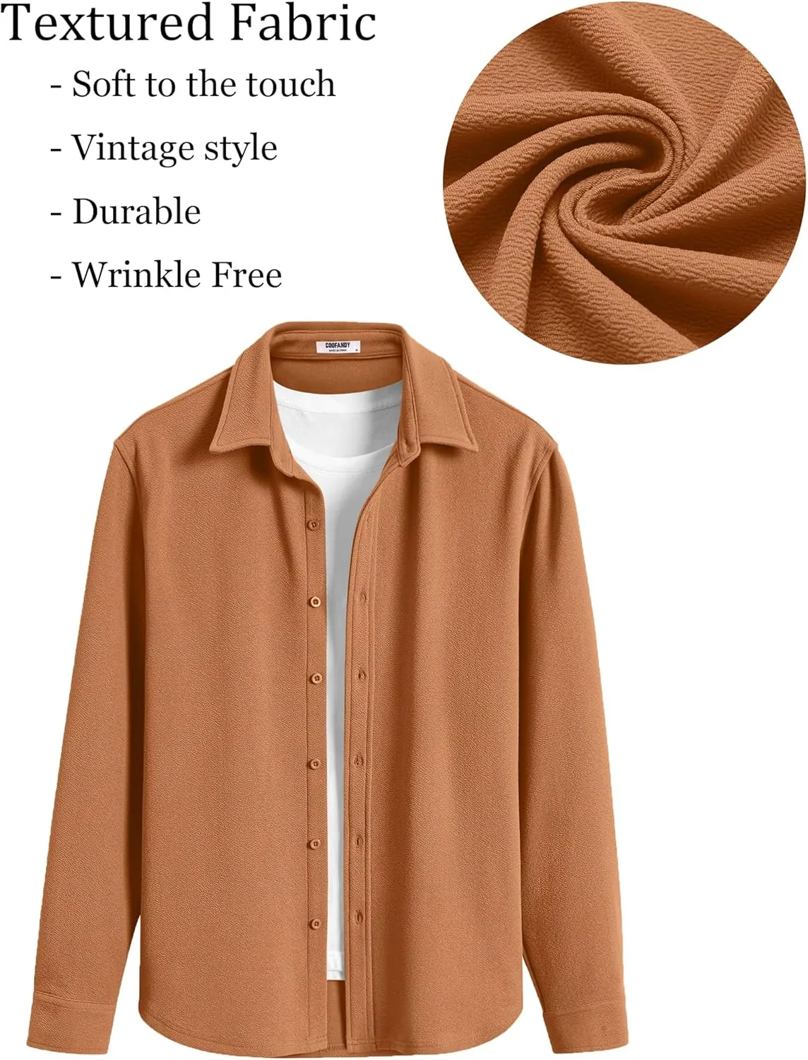 COOFANDY Mens Dress Shirts Long Sleeve Wrinkle Free Untucked Shirts Lightweight Button Down Shirt