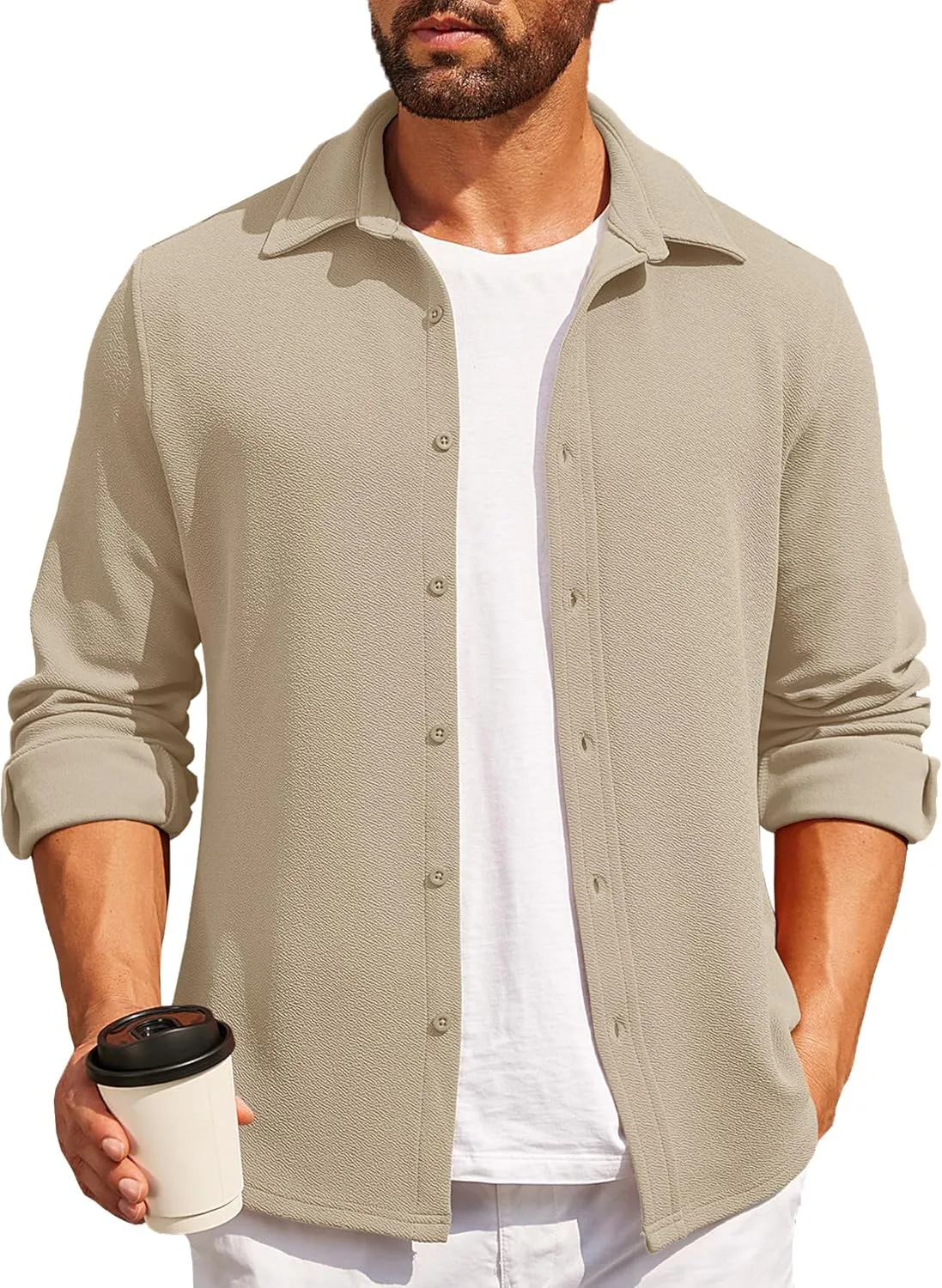 COOFANDY Mens Dress Shirts Long Sleeve Wrinkle Free Untucked Shirts Lightweight Button Down Shirt