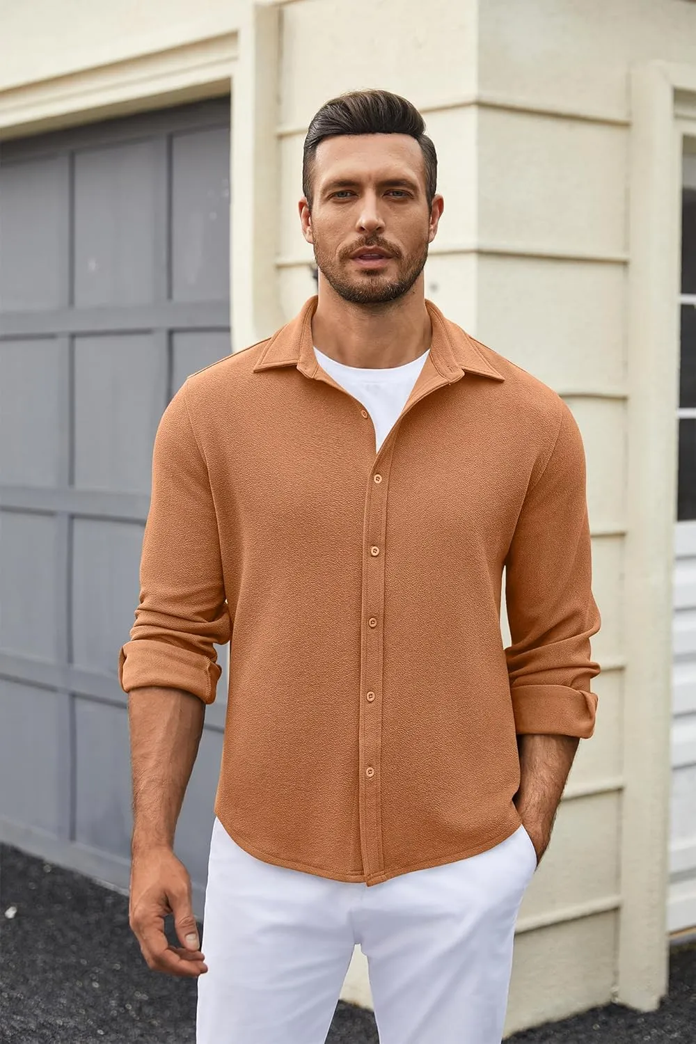 COOFANDY Mens Dress Shirts Long Sleeve Wrinkle Free Untucked Shirts Lightweight Button Down Shirt