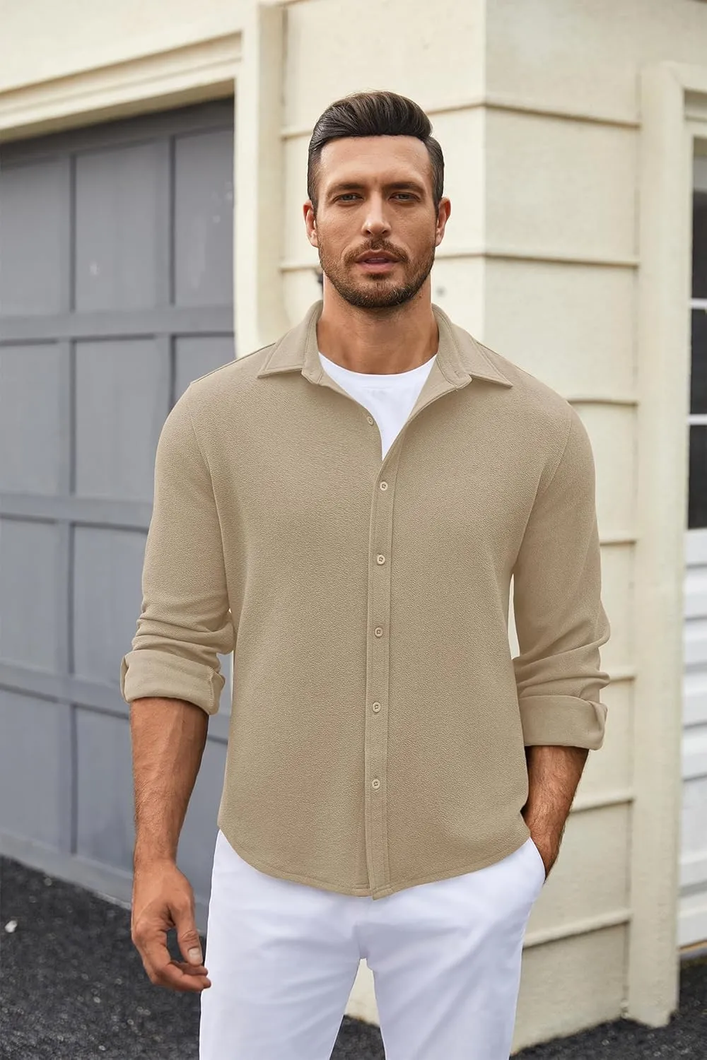 COOFANDY Mens Dress Shirts Long Sleeve Wrinkle Free Untucked Shirts Lightweight Button Down Shirt