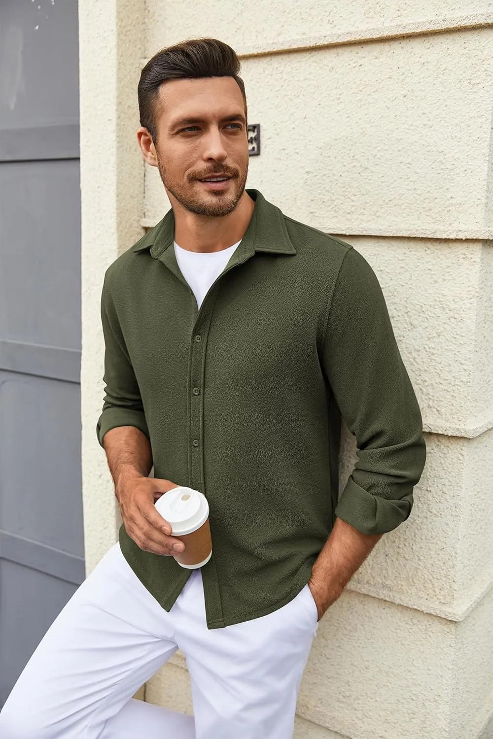 COOFANDY Mens Dress Shirts Long Sleeve Wrinkle Free Untucked Shirts Lightweight Button Down Shirt
