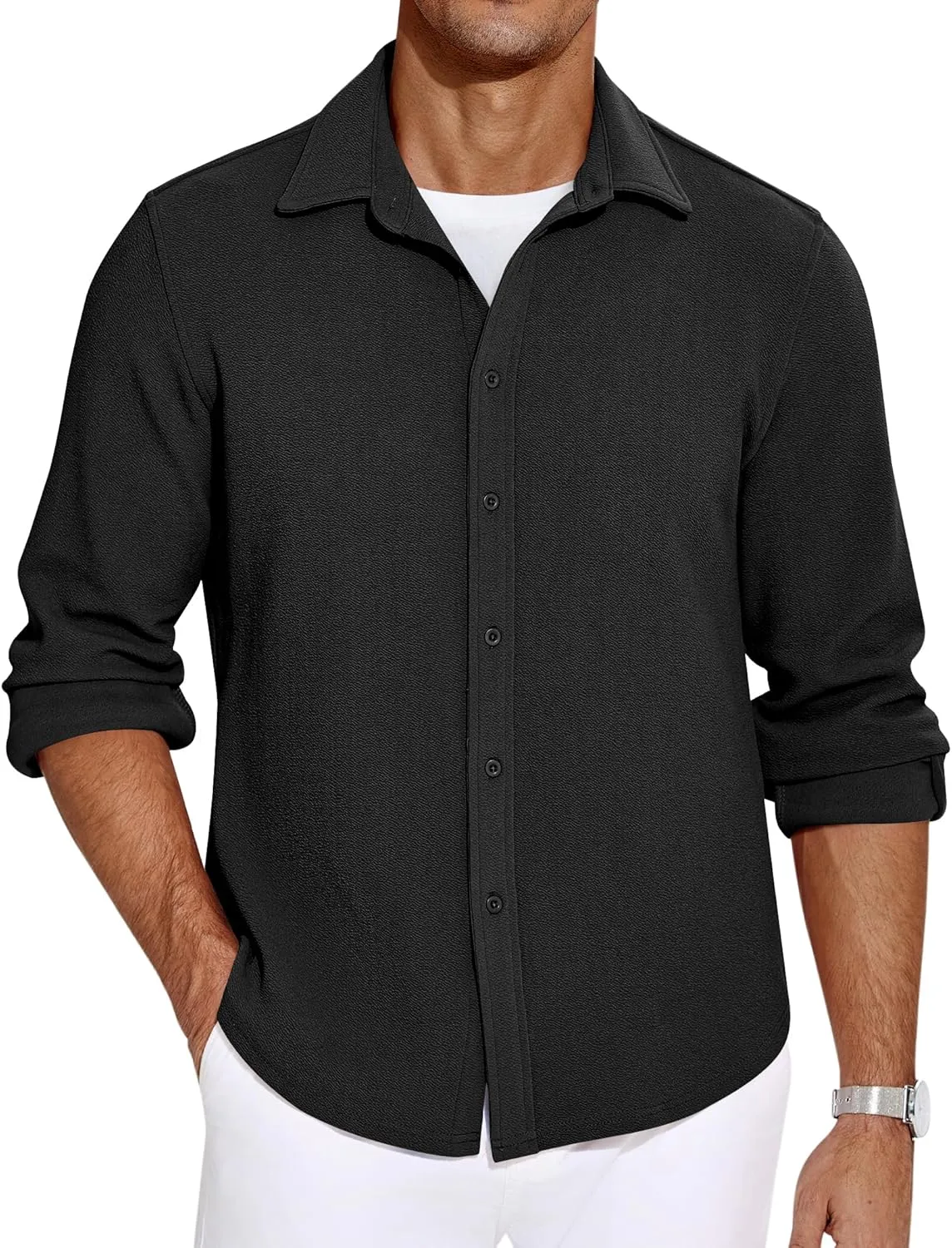 COOFANDY Mens Dress Shirts Long Sleeve Wrinkle Free Untucked Shirts Lightweight Button Down Shirt