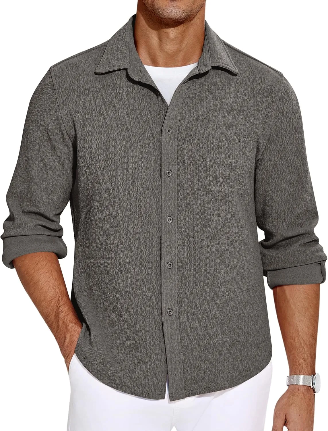 COOFANDY Mens Dress Shirts Long Sleeve Wrinkle Free Untucked Shirts Lightweight Button Down Shirt