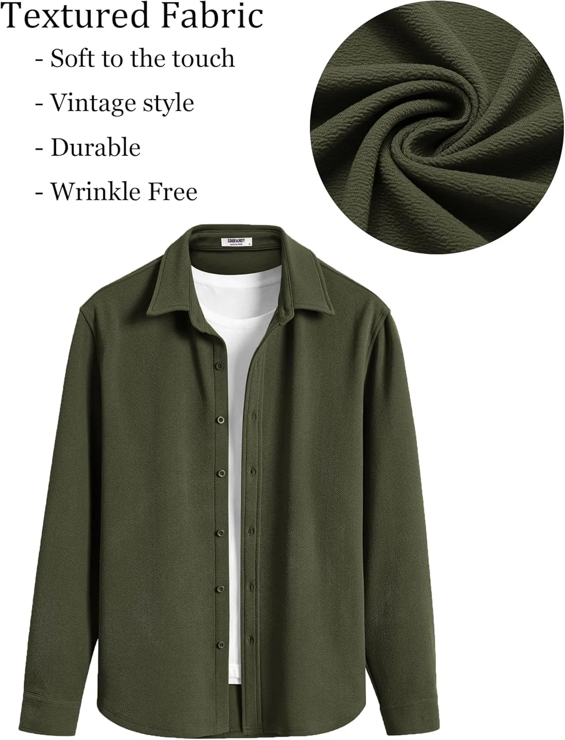COOFANDY Mens Dress Shirts Long Sleeve Wrinkle Free Untucked Shirts Lightweight Button Down Shirt