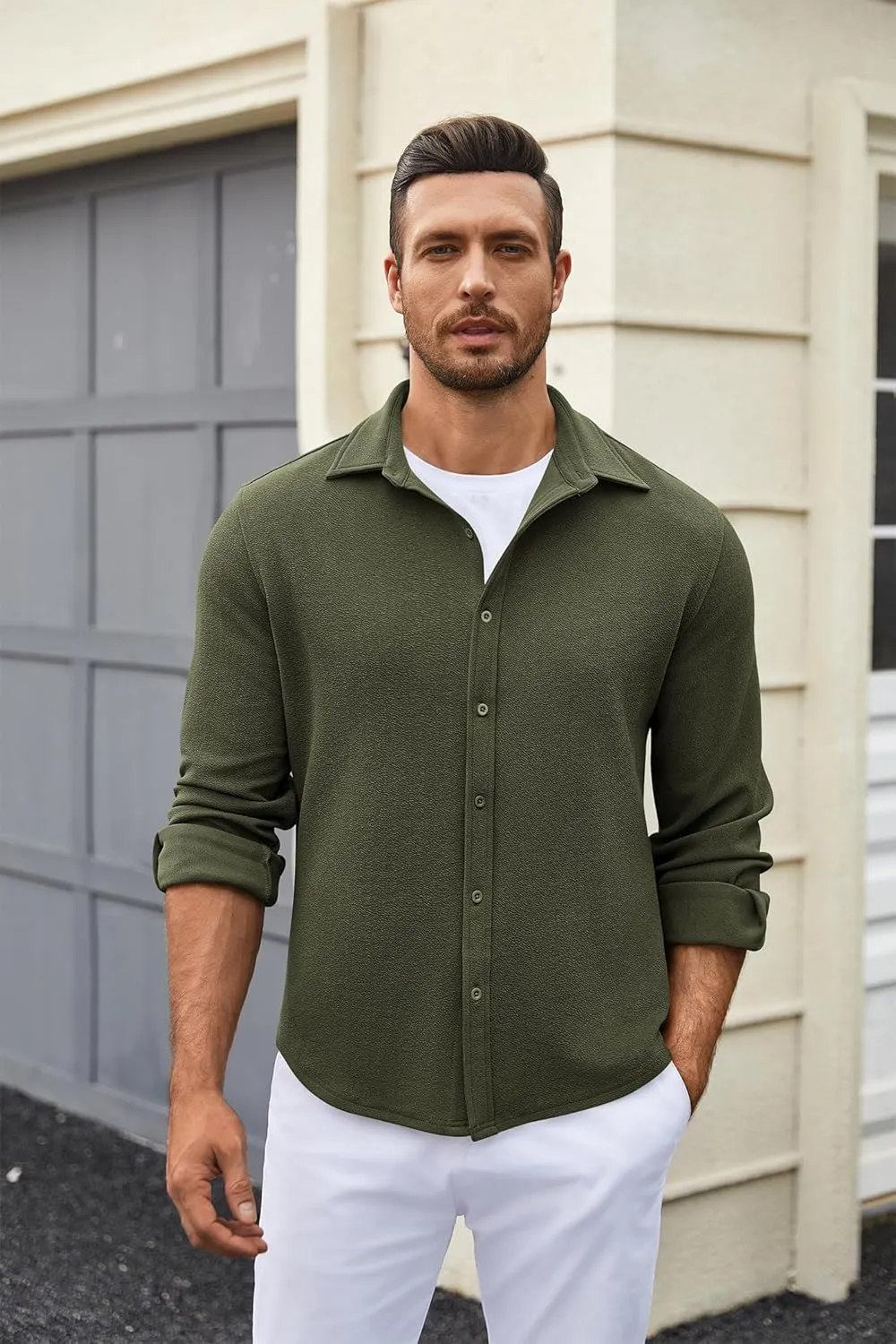 COOFANDY Mens Dress Shirts Long Sleeve Wrinkle Free Untucked Shirts Lightweight Button Down Shirt