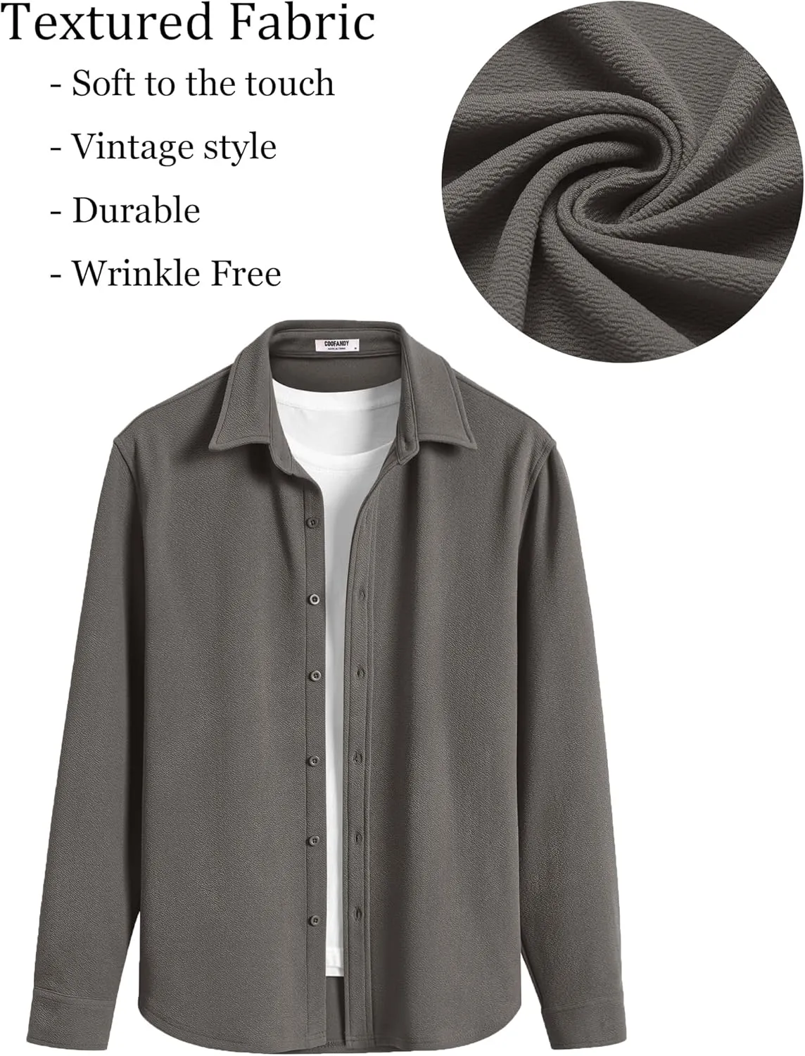 COOFANDY Mens Dress Shirts Long Sleeve Wrinkle Free Untucked Shirts Lightweight Button Down Shirt