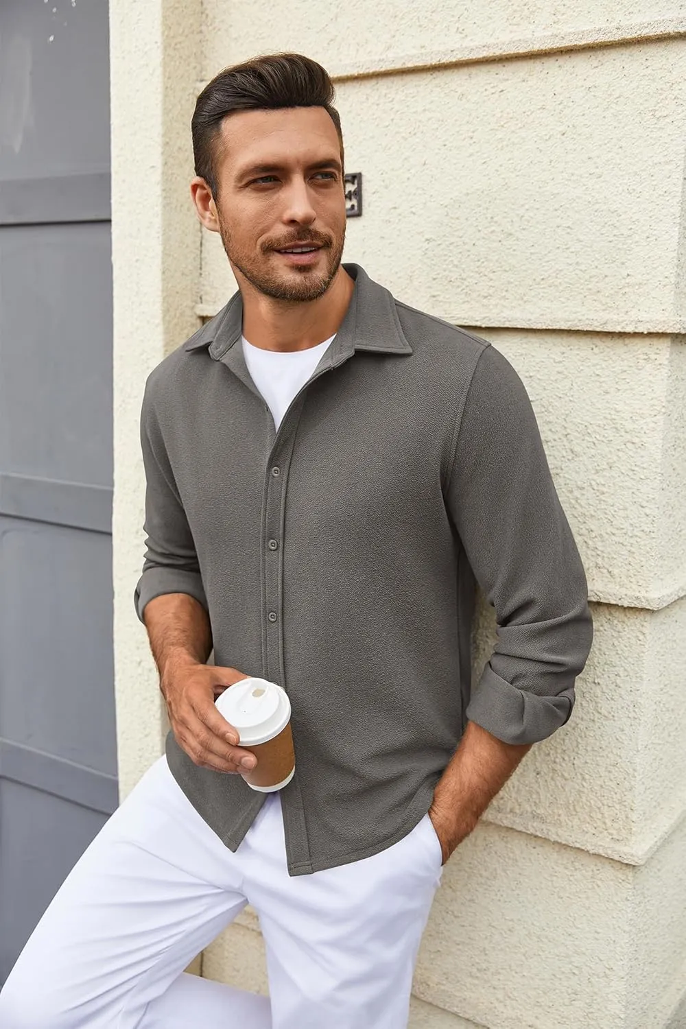 COOFANDY Mens Dress Shirts Long Sleeve Wrinkle Free Untucked Shirts Lightweight Button Down Shirt