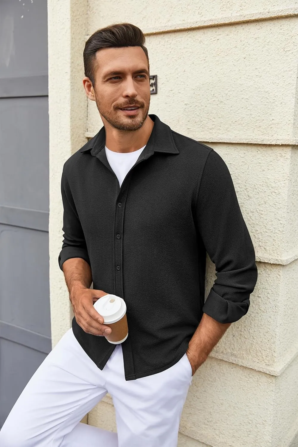 COOFANDY Mens Dress Shirts Long Sleeve Wrinkle Free Untucked Shirts Lightweight Button Down Shirt