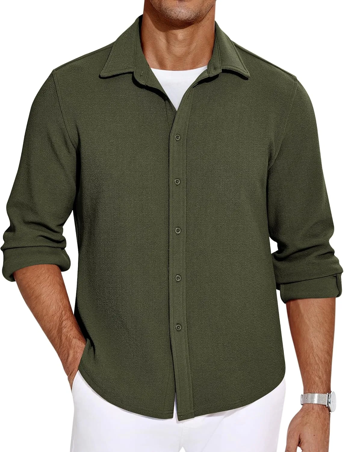 COOFANDY Mens Dress Shirts Long Sleeve Wrinkle Free Untucked Shirts Lightweight Button Down Shirt