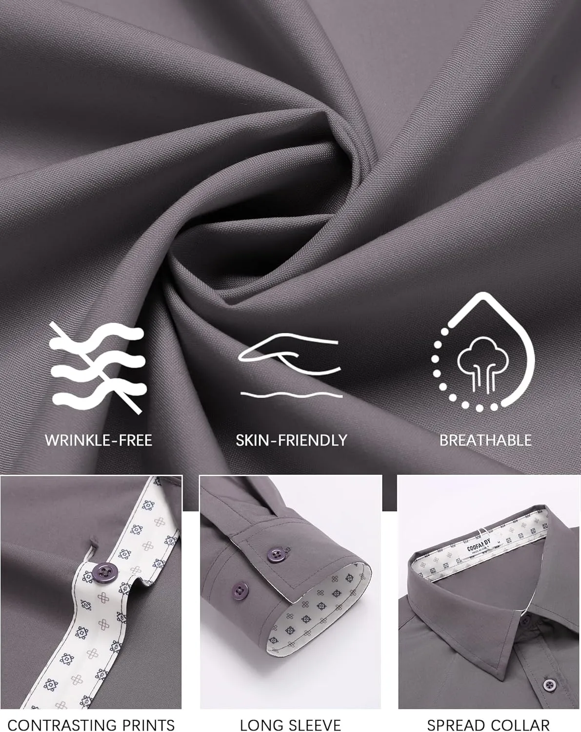 COOFANDY Men's Long Sleeve Button Down Dress Shirts Business Casual Wrinkle Free Untucked Shirts