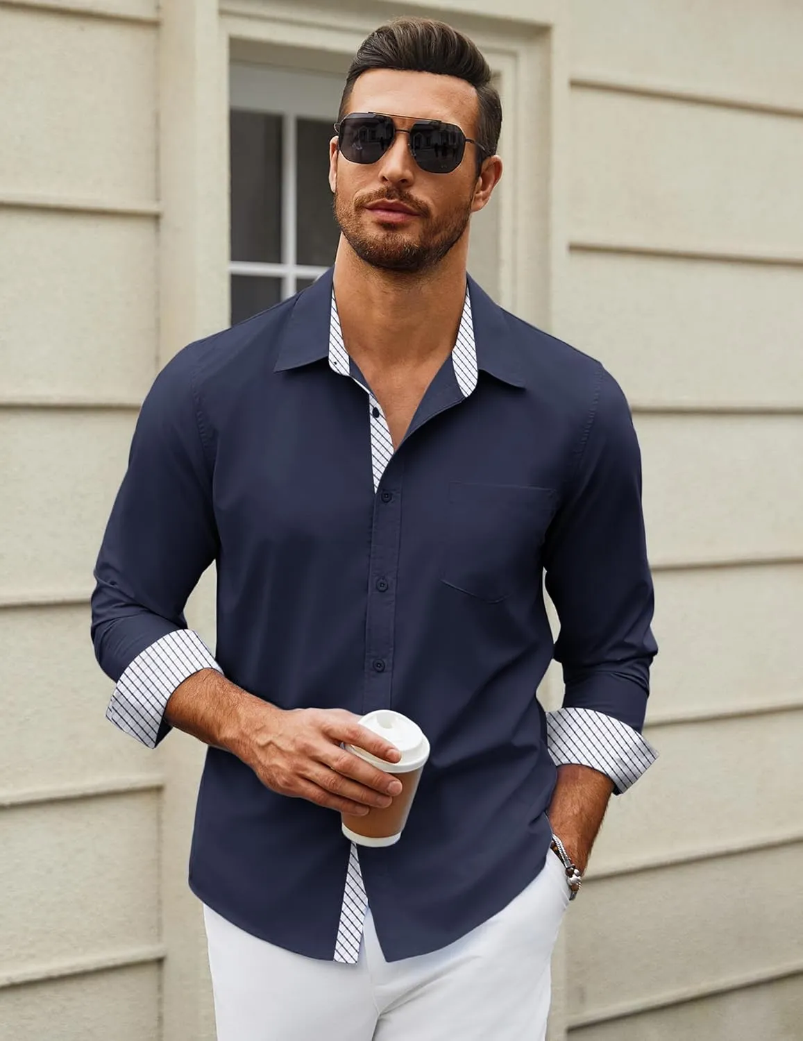COOFANDY Men's Long Sleeve Button Down Dress Shirts Business Casual Wrinkle Free Untucked Shirts