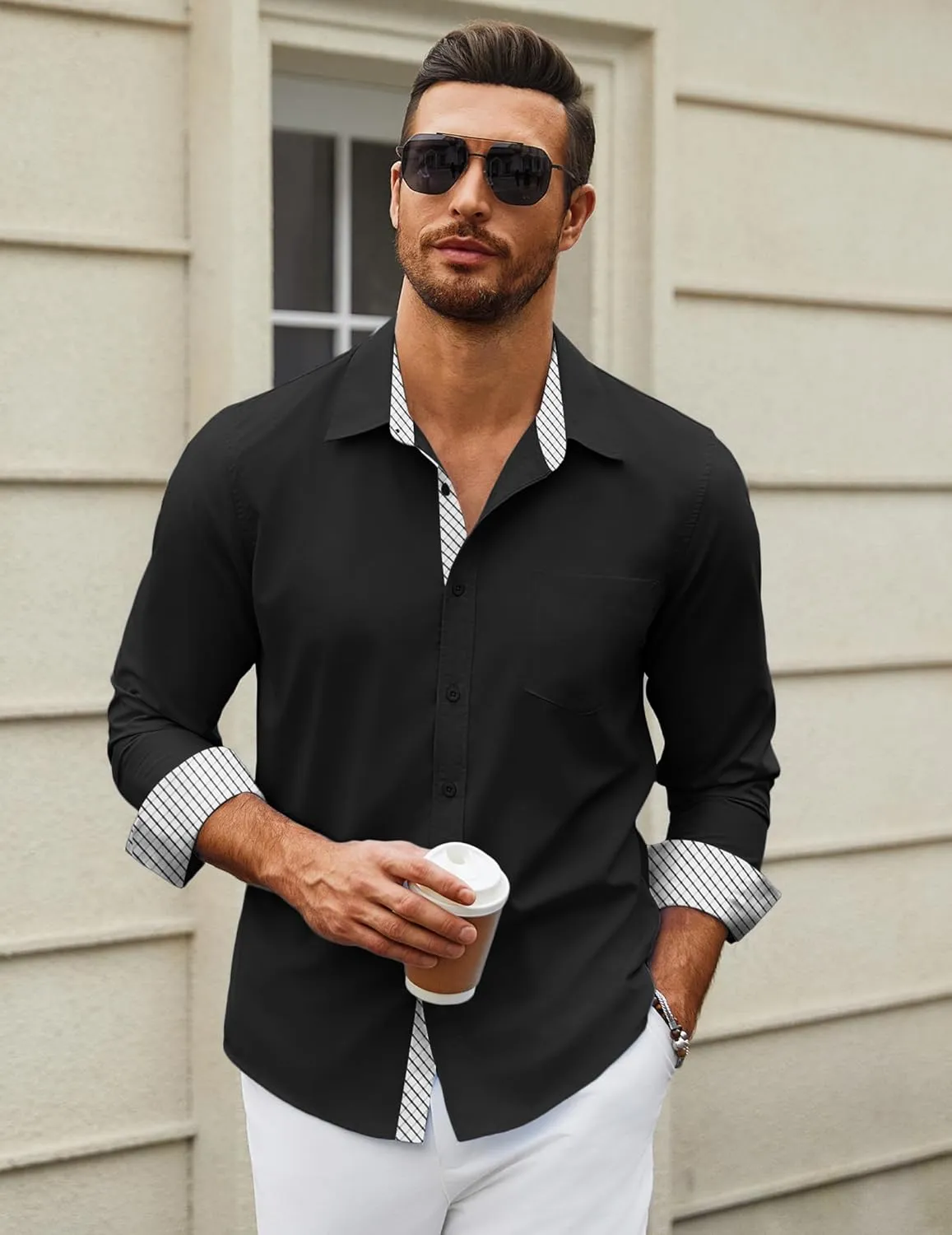 COOFANDY Men's Long Sleeve Button Down Dress Shirts Business Casual Wrinkle Free Untucked Shirts