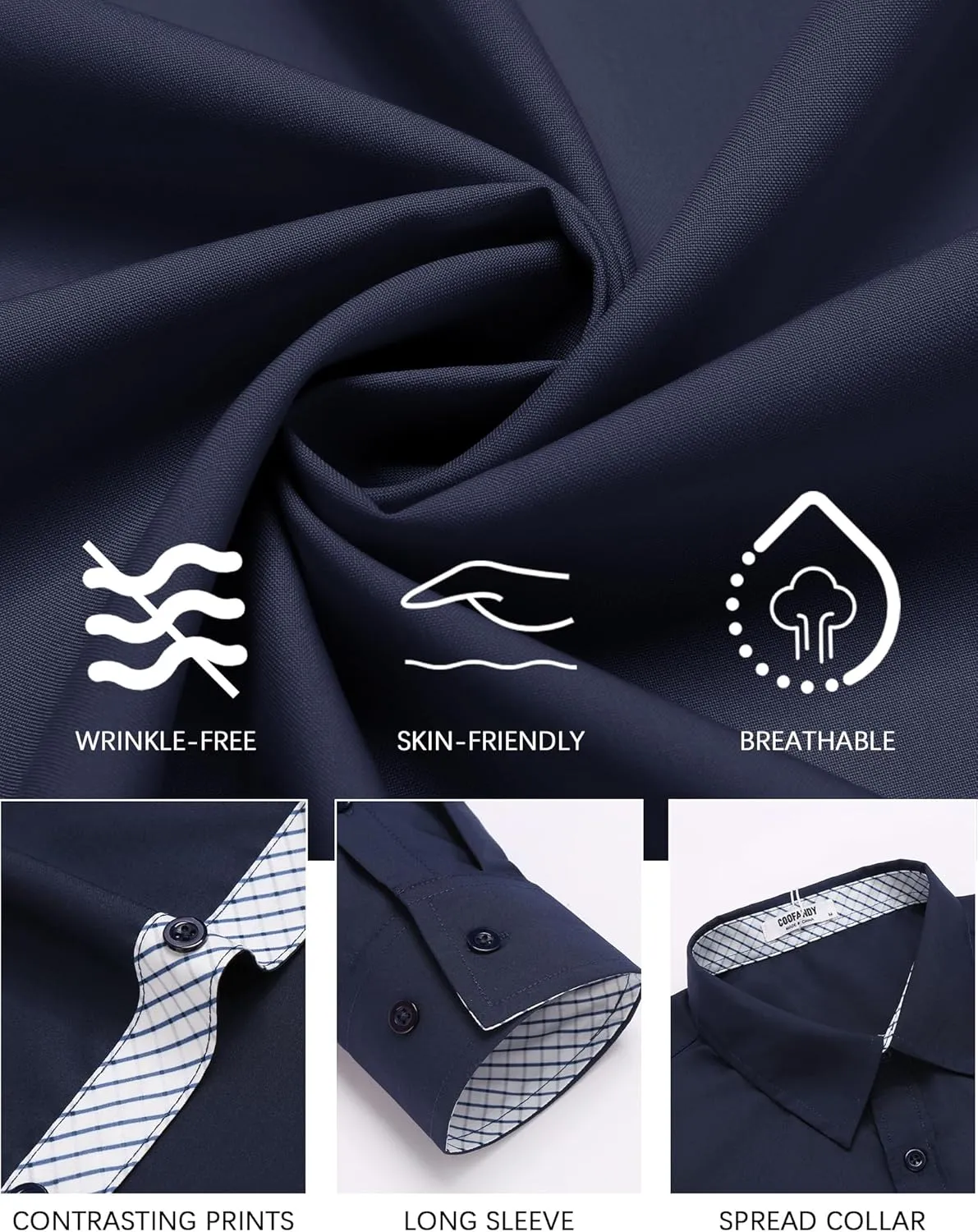 COOFANDY Men's Long Sleeve Button Down Dress Shirts Business Casual Wrinkle Free Untucked Shirts