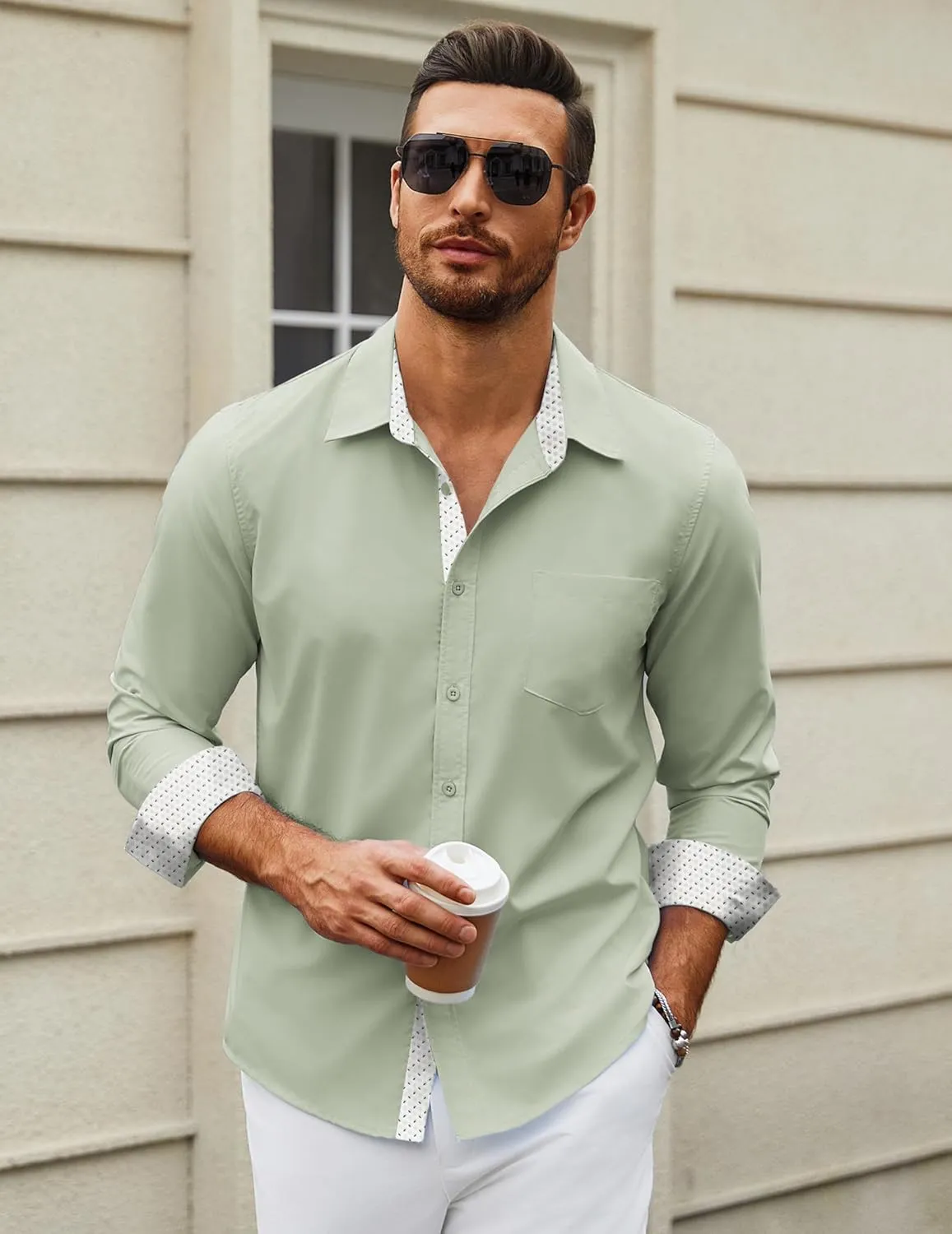 COOFANDY Men's Long Sleeve Button Down Dress Shirts Business Casual Wrinkle Free Untucked Shirts