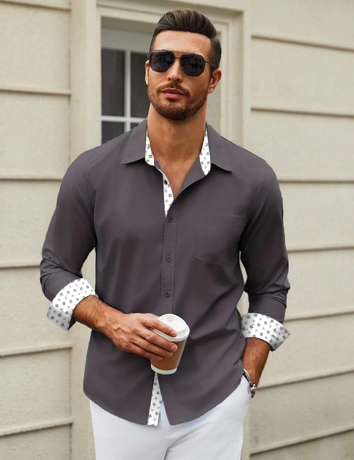 COOFANDY Men's Long Sleeve Button Down Dress Shirts Business Casual Wrinkle Free Untucked Shirts