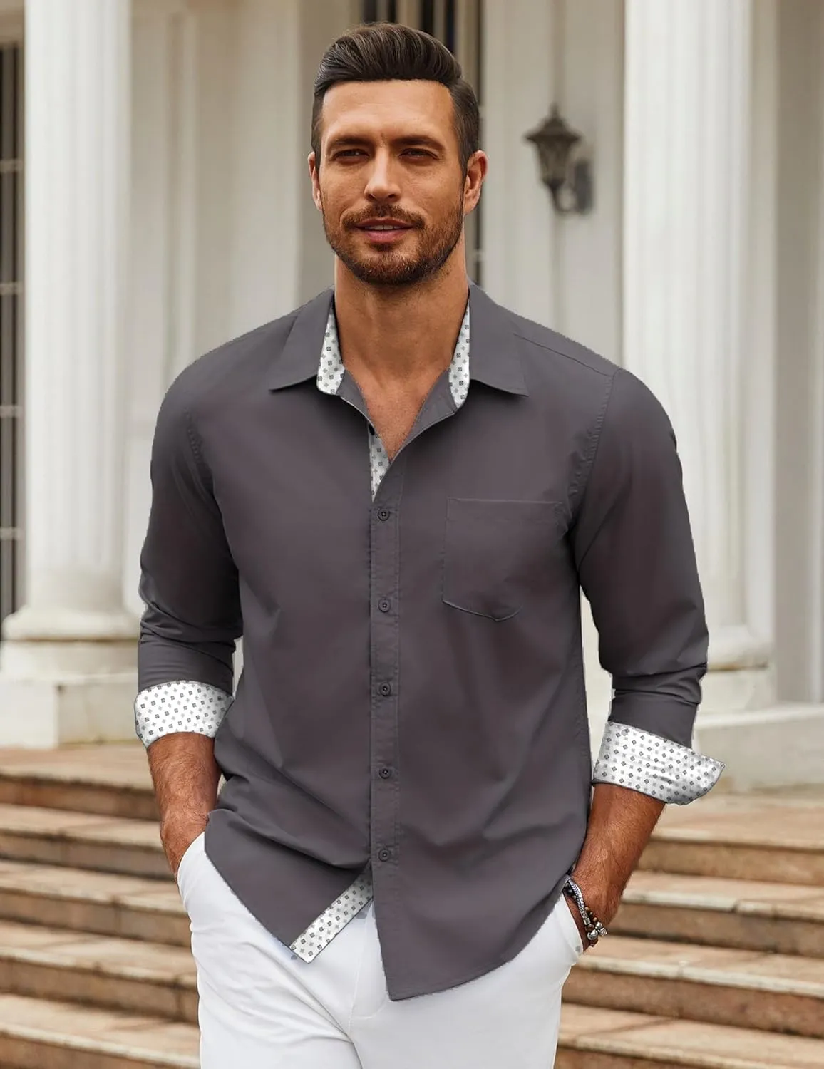 COOFANDY Men's Long Sleeve Button Down Dress Shirts Business Casual Wrinkle Free Untucked Shirts