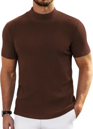 COOFANDY Mens Mock Turtleneck Sweater Short Sleeve Turtle Neck Sweaters Casual Ribbed Knited Pullover Tops Solid Basic Tee