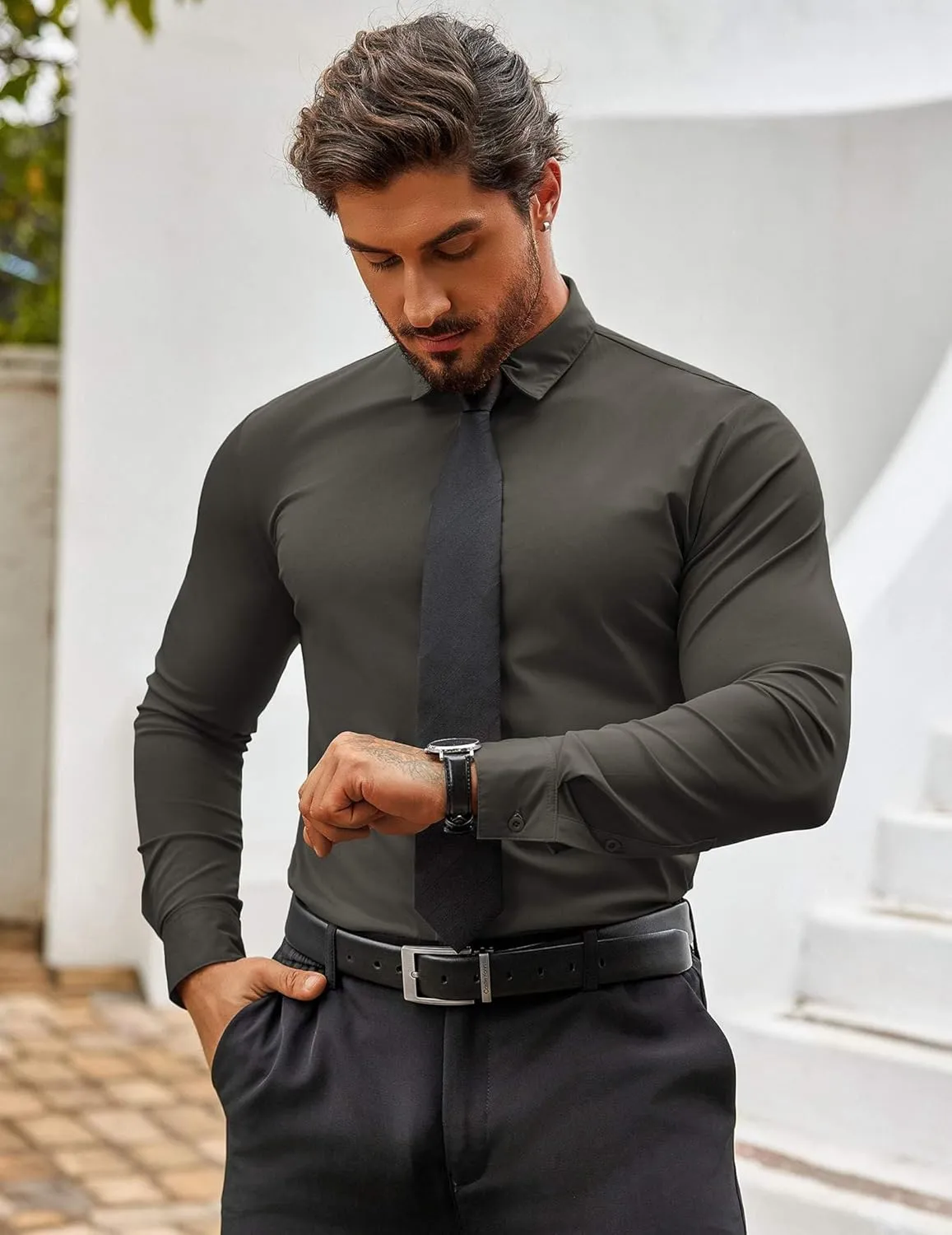 COOFANDY Men's Muscle Fit Dress Shirts Wrinkle-Free Long Sleeve Casual Button Down Shirts