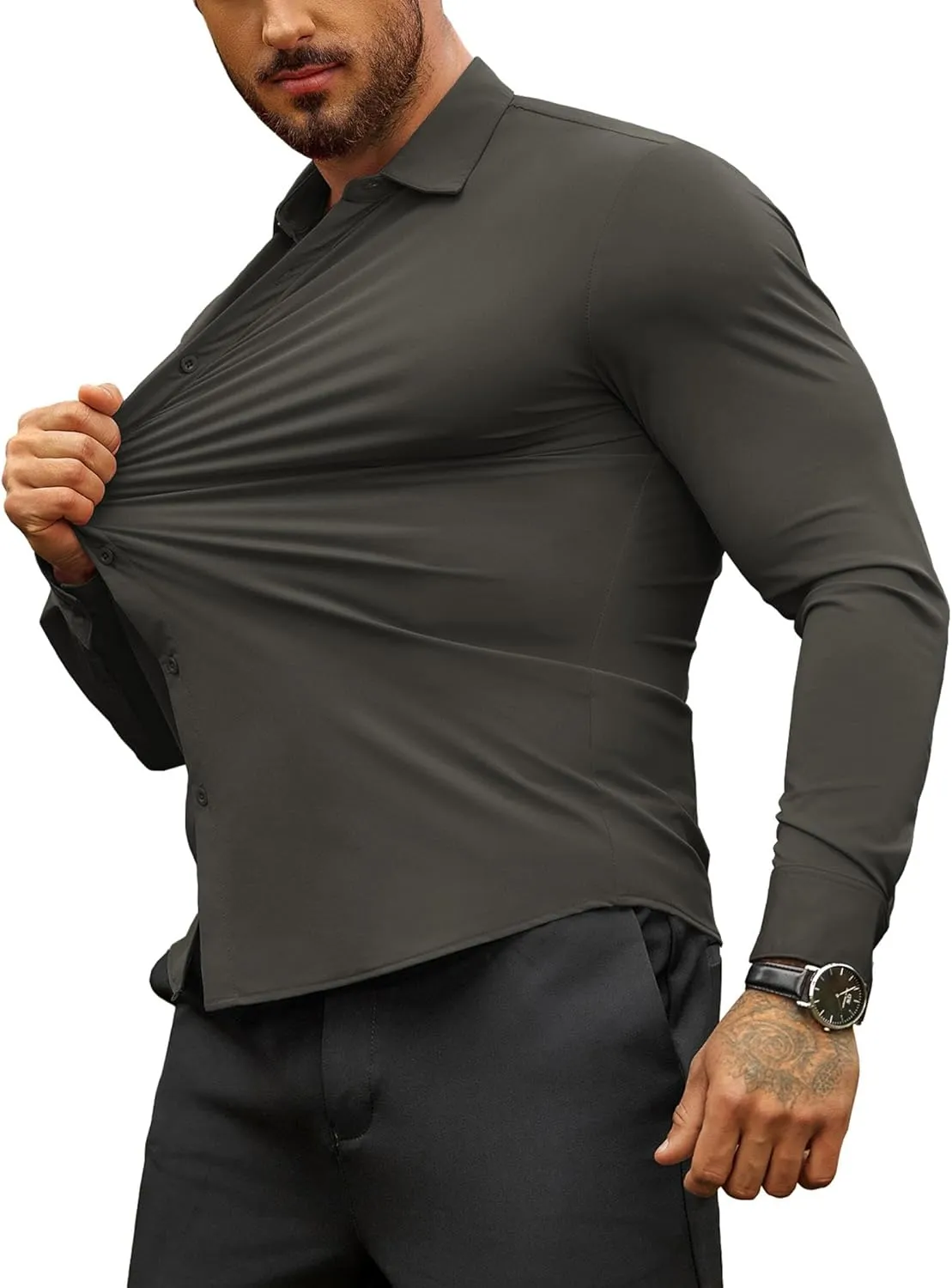 COOFANDY Men's Muscle Fit Dress Shirts Wrinkle-Free Long Sleeve Casual Button Down Shirts
