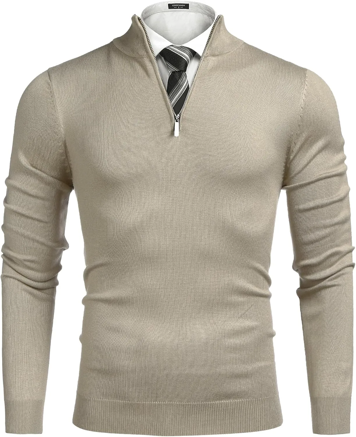 COOFANDY Men's Quarter Zip Up Sweaters Slim Fit Lightweight Mock Neck Pullover Casual Polo Sweaters
