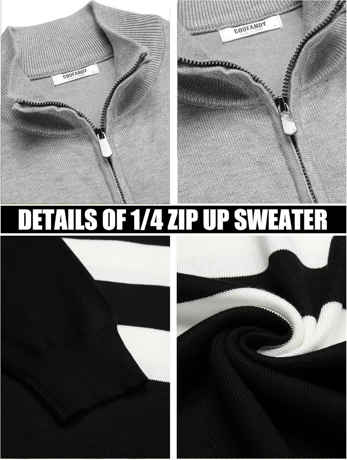 COOFANDY Men's Quarter Zip Up Sweaters Slim Fit Lightweight Mock Neck Pullover Casual Polo Sweaters