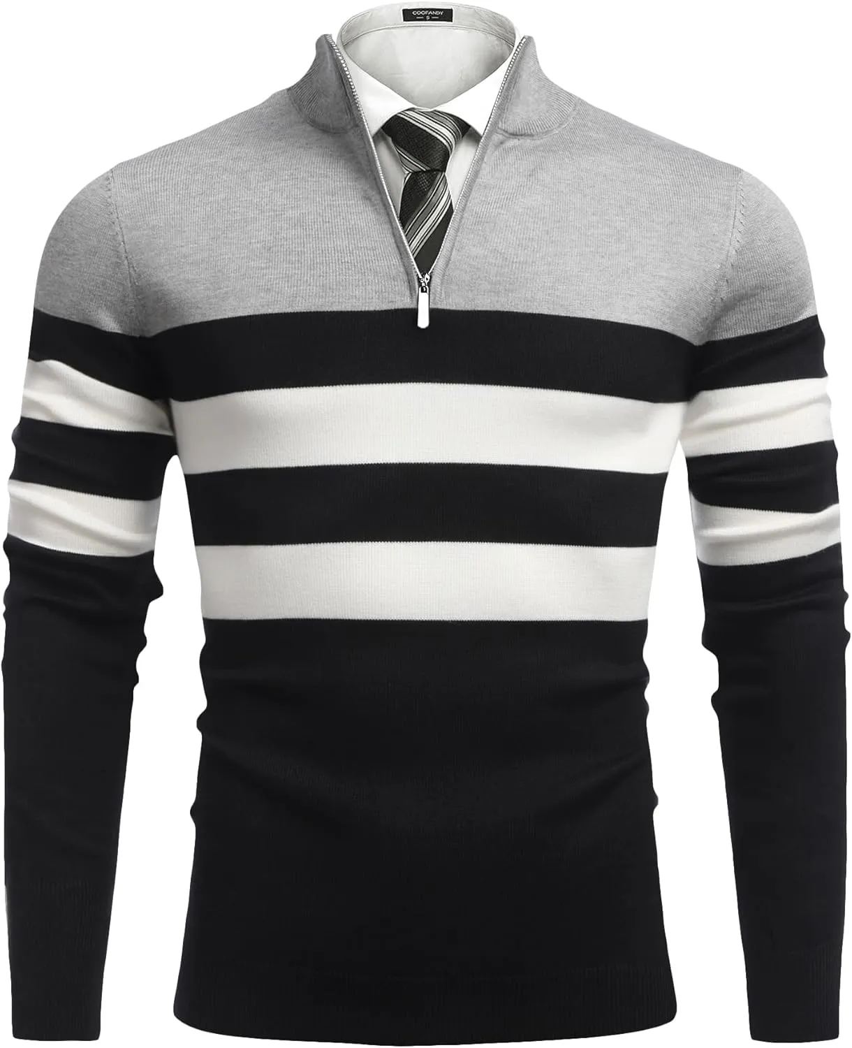 COOFANDY Men's Quarter Zip Up Sweaters Slim Fit Lightweight Mock Neck Pullover Casual Polo Sweaters