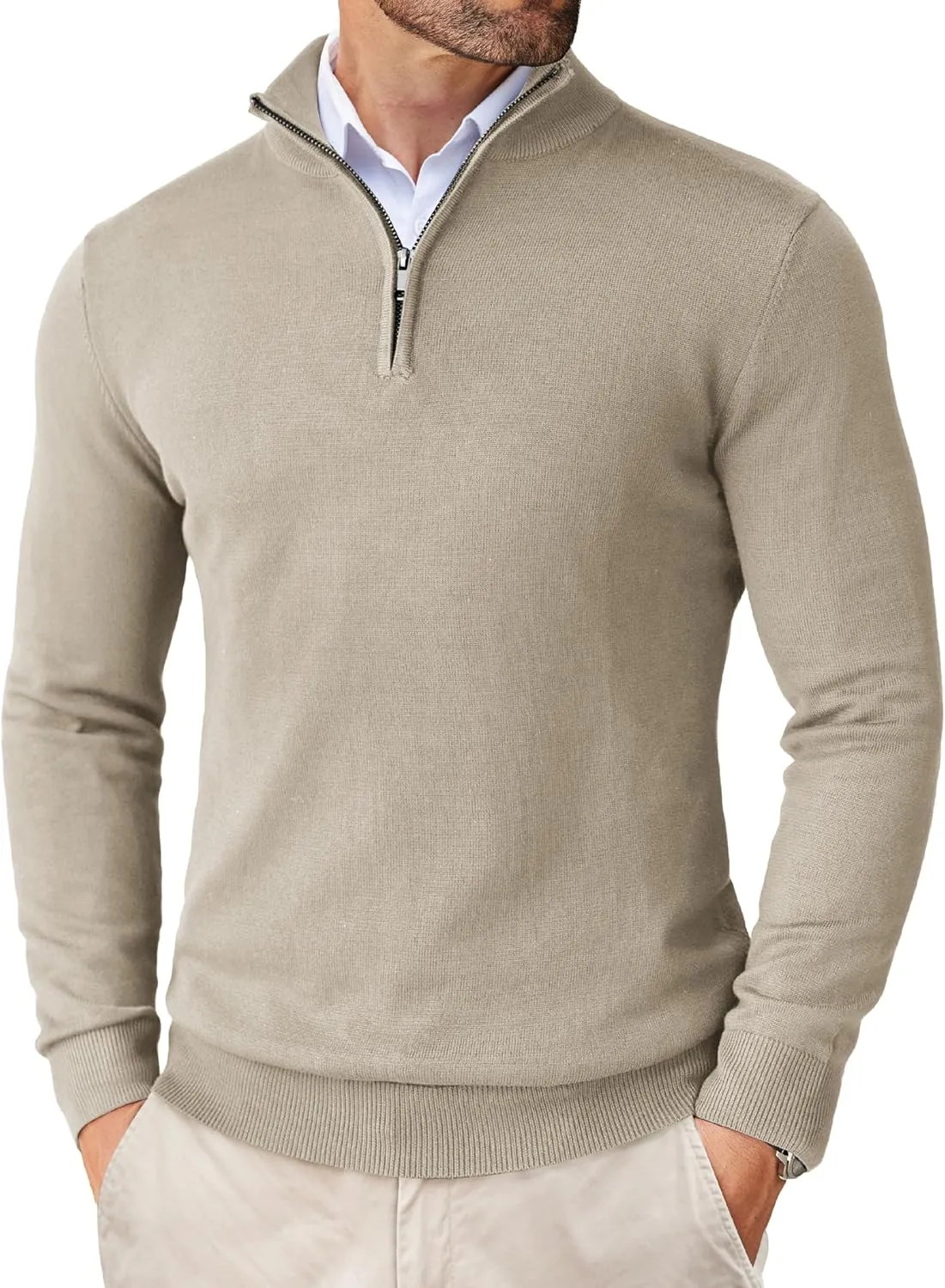 COOFANDY Men's Quarter Zip Up Sweaters Slim Fit Lightweight Mock Neck Pullover Casual Polo Sweaters