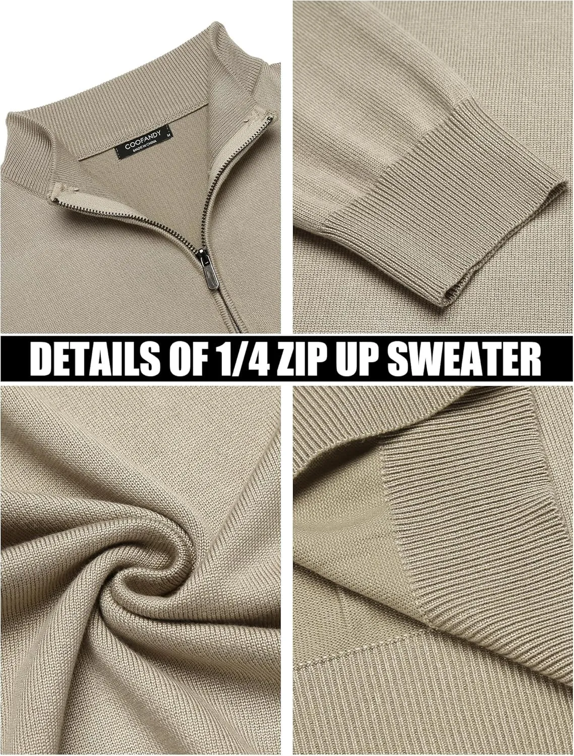 COOFANDY Men's Quarter Zip Up Sweaters Slim Fit Lightweight Mock Neck Pullover Casual Polo Sweaters