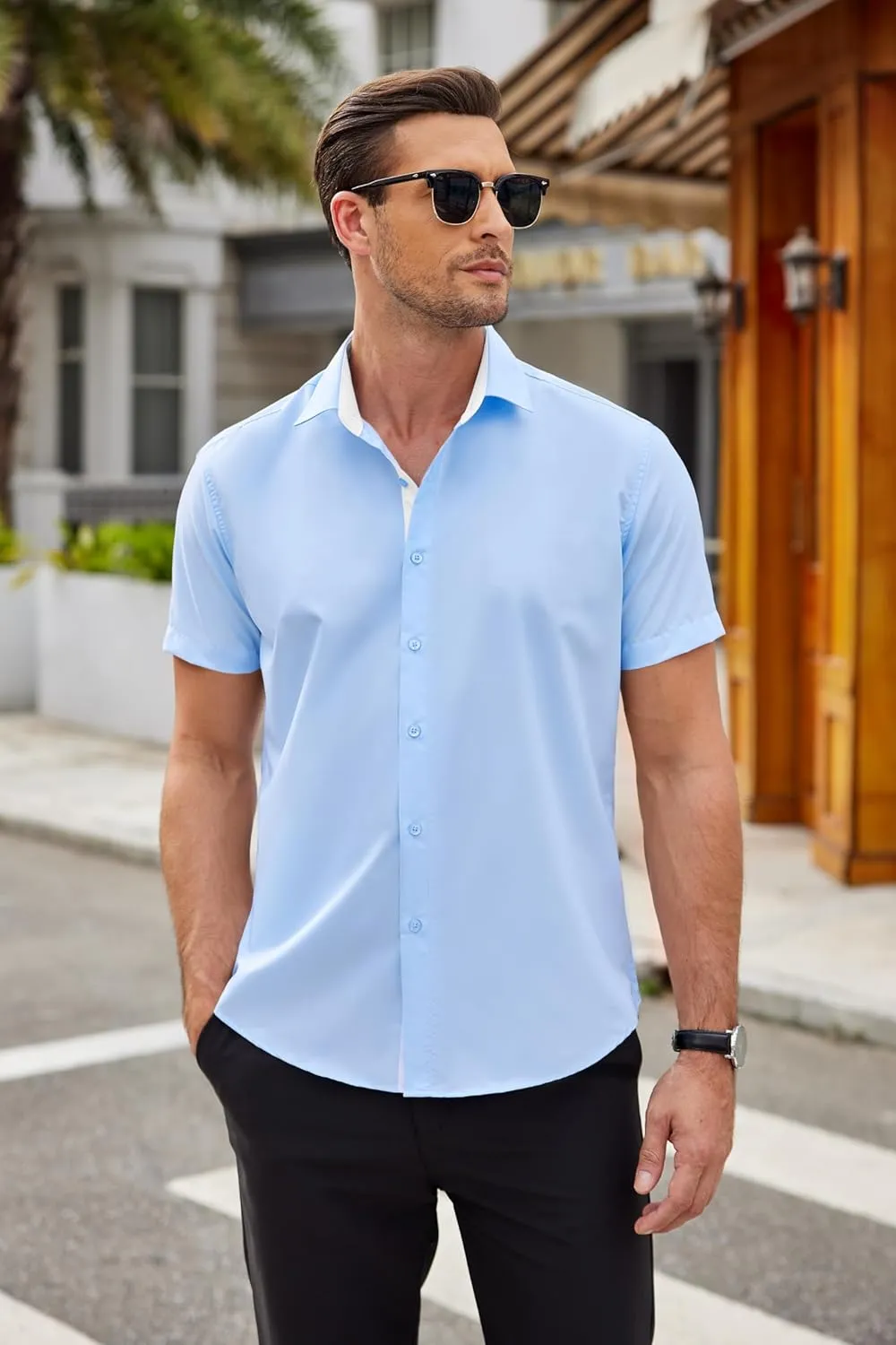 COOFANDY Men's Wrinkle Free Business Dress Shirts Short Sleeve Button Down Shirts