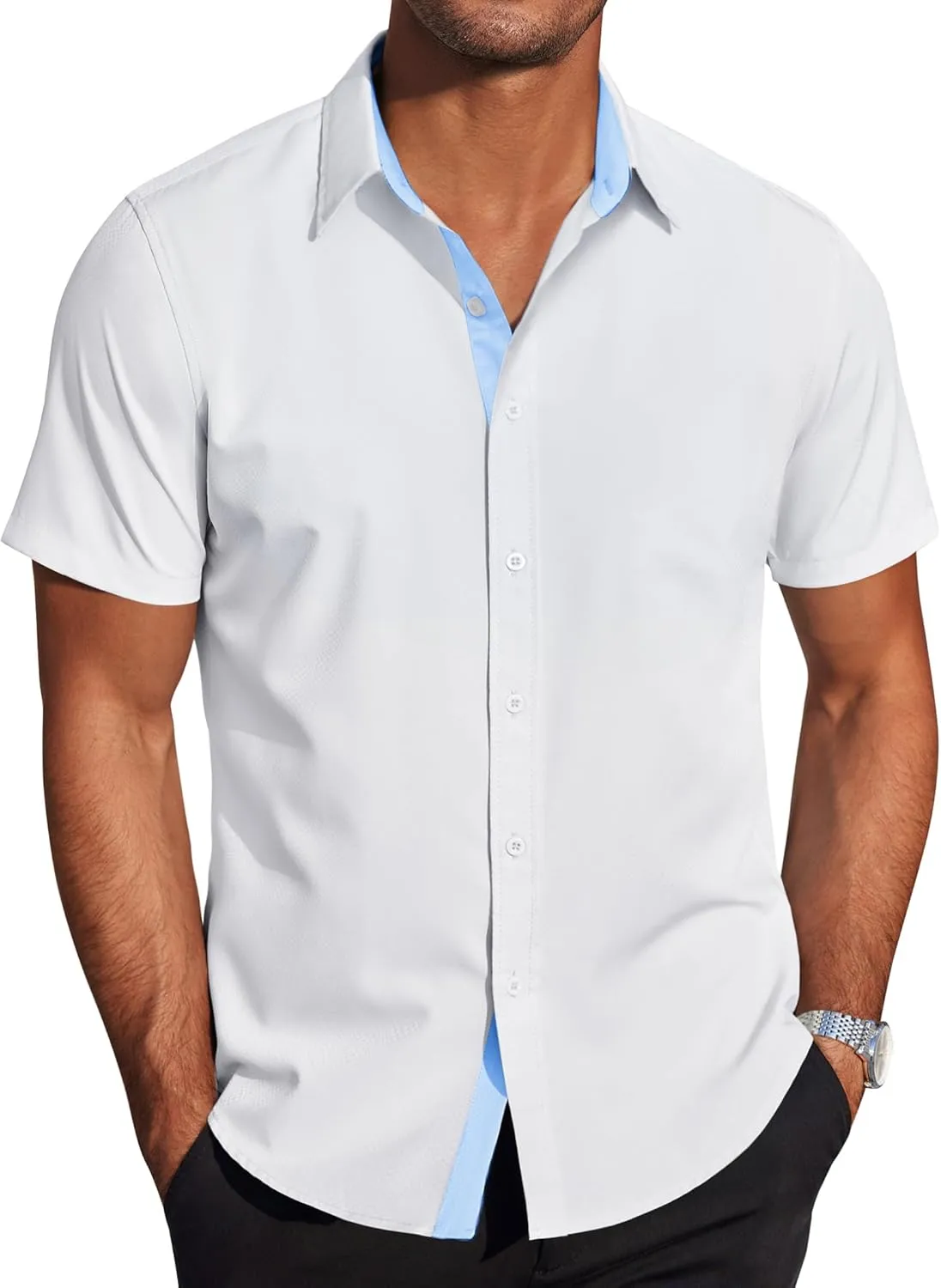 COOFANDY Men's Wrinkle Free Business Dress Shirts Short Sleeve Button Down Shirts