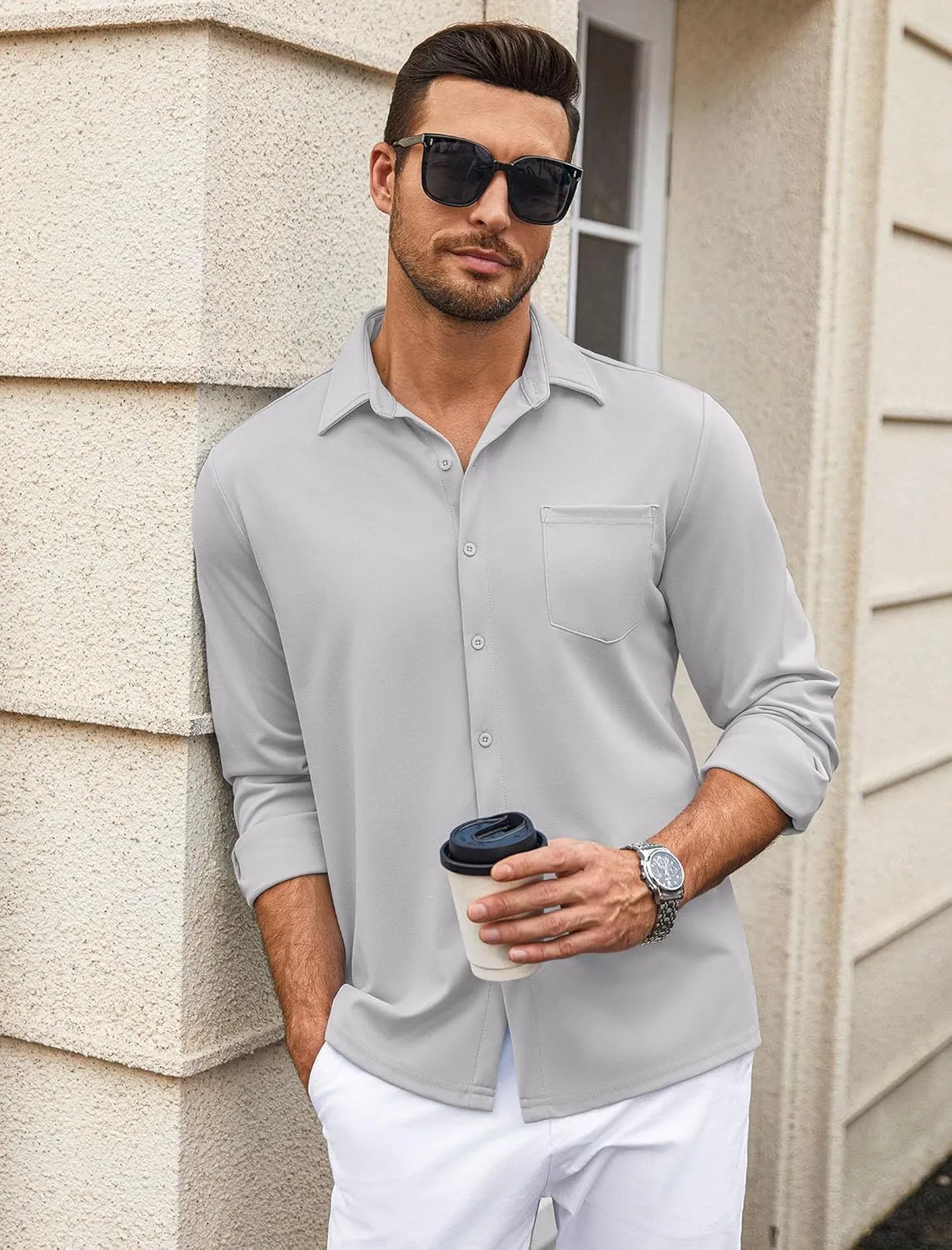 COOFANDY Mens Wrinkle Free Dress Shirts Long Sleeve Untucked Shirts Casual Button Down Shirts