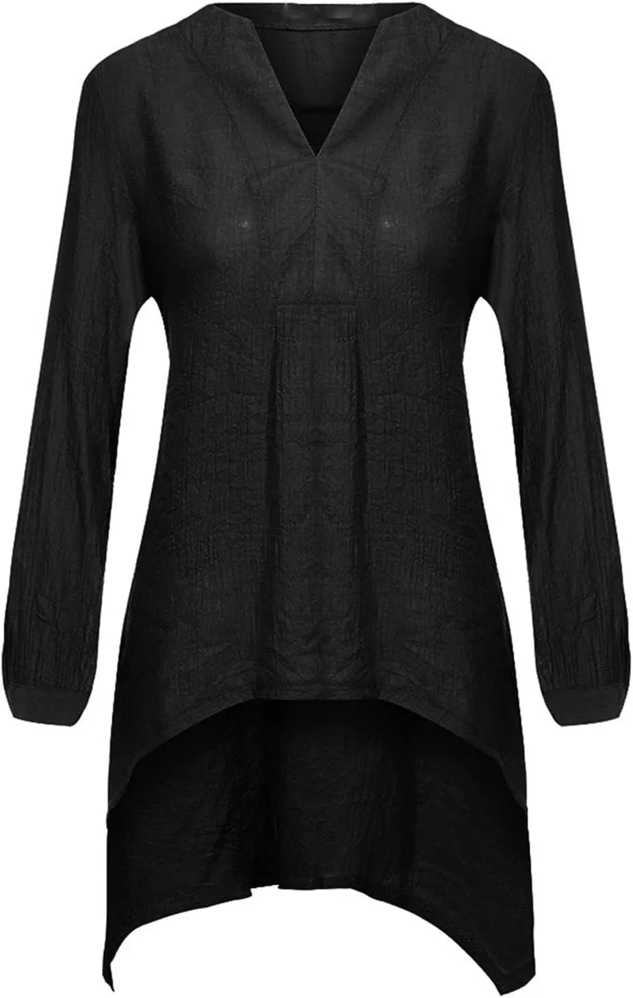 Cotton Linen Shirts for Women High Low V Neck Long Sleeve Tunic Top Plus Size Loose Comfy Beach Blouse Tees Tunics