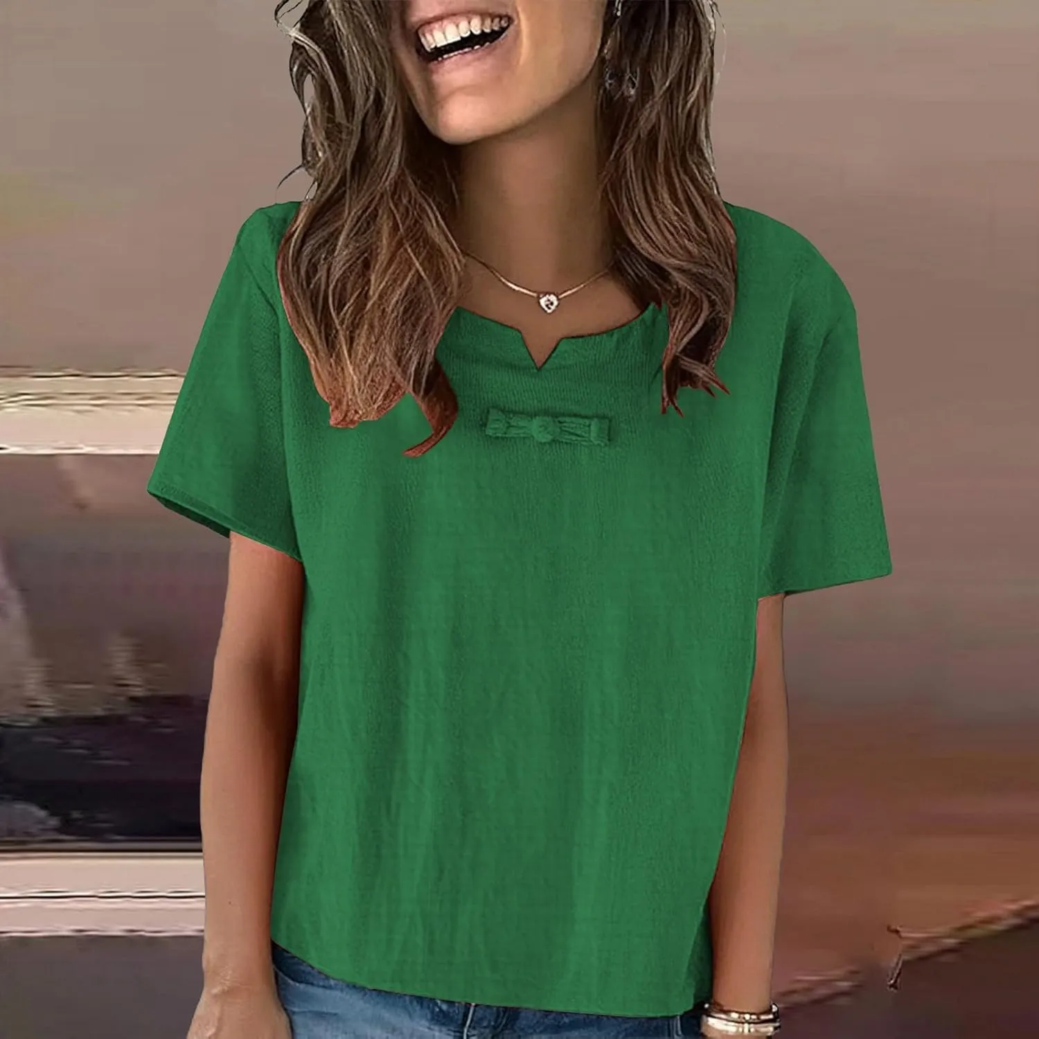Cotton Tshirts for Women Crewneck Decoration Short Sleeve Tunic Top Lightweight Breathable Summer Street Outfits 2025