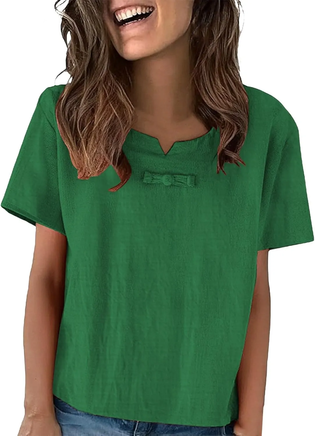 Cotton Tshirts for Women Crewneck Decoration Short Sleeve Tunic Top Lightweight Breathable Summer Street Outfits 2025