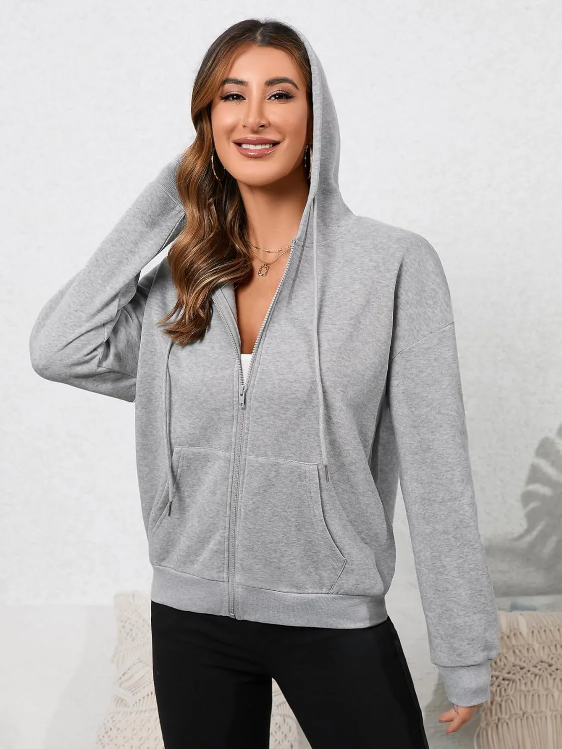 COZYEASE Women's Zip Up Hoodies Drawstring Long Sleeve Hooded Sweatshirts Basic Pullover Hoodies with Pocket