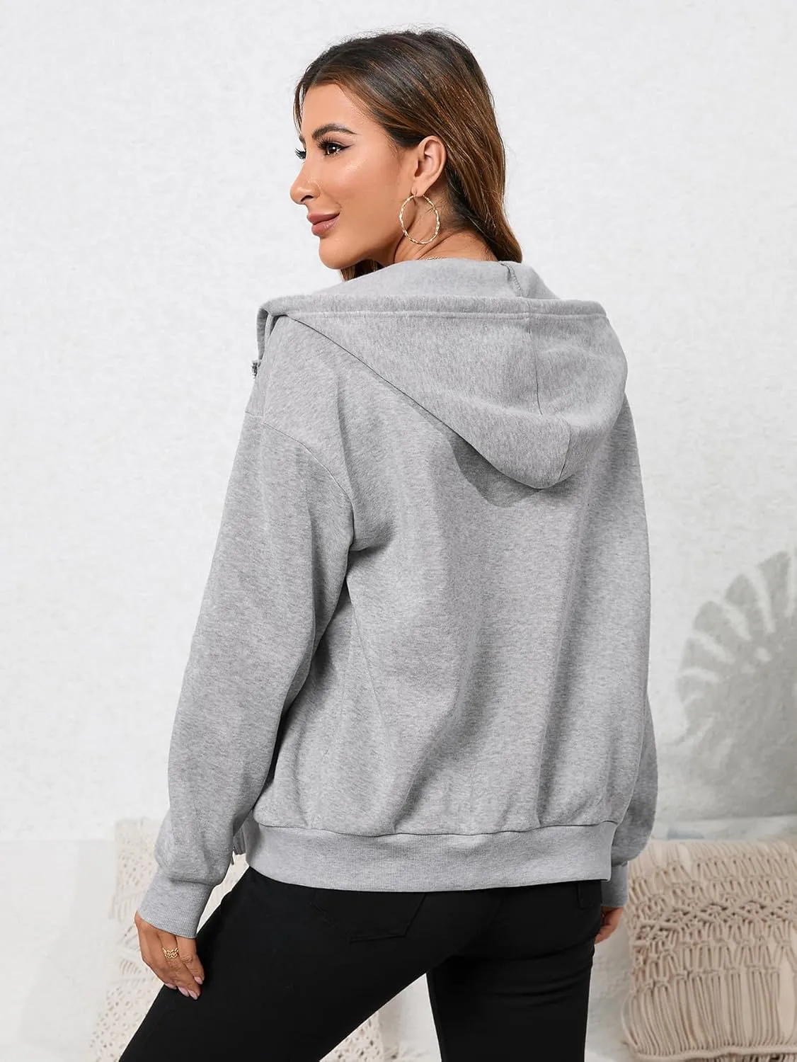 COZYEASE Women's Zip Up Hoodies Drawstring Long Sleeve Hooded Sweatshirts Basic Pullover Hoodies with Pocket