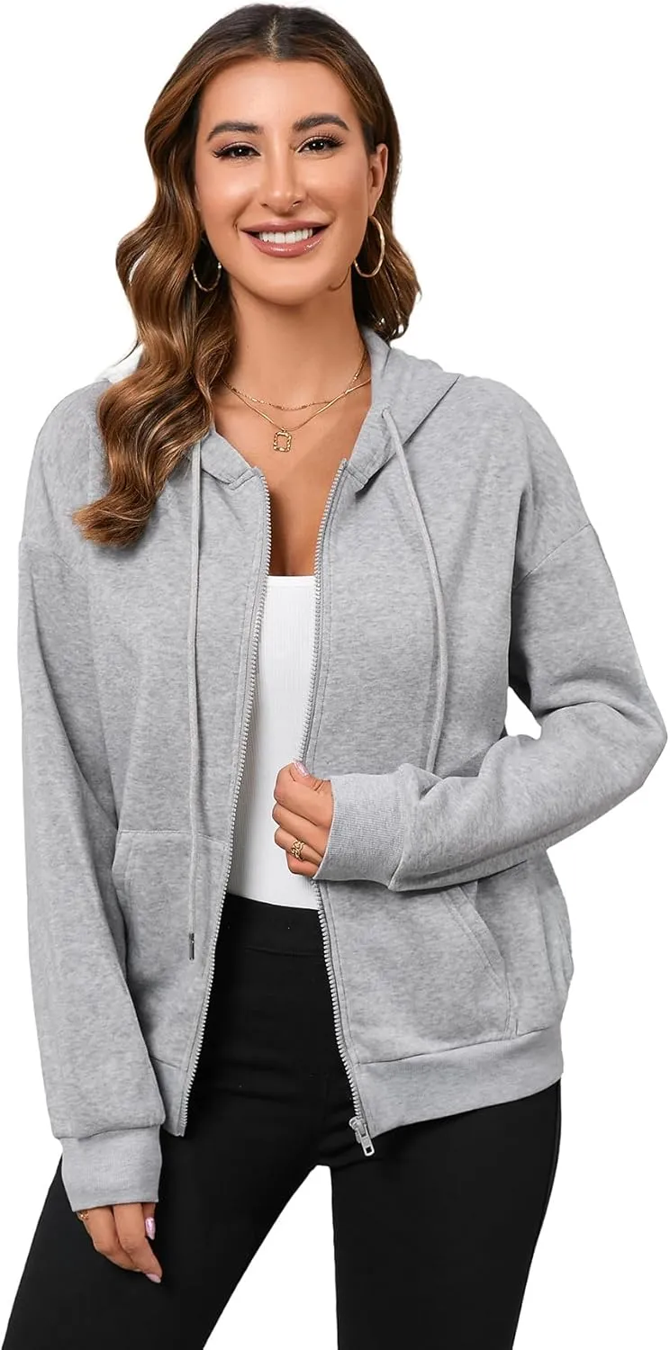 COZYEASE Women's Zip Up Hoodies Drawstring Long Sleeve Hooded Sweatshirts Basic Pullover Hoodies with Pocket