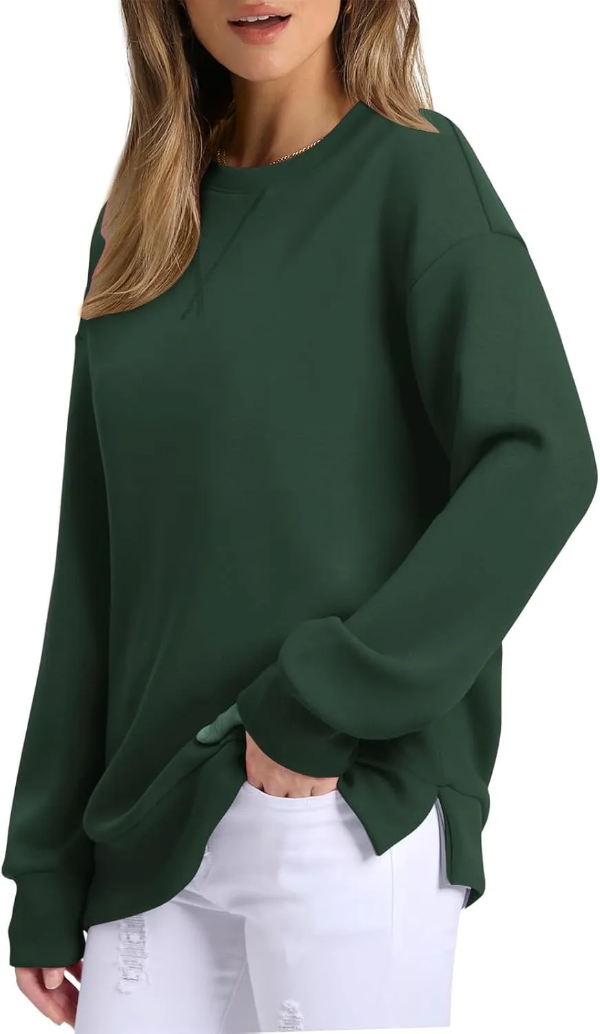 Crewneck Sweatshirts for Women Trendy 2024 Solid Color Pullover Tops Long Sleeve Sweatshirt Tunic Fall Winter Clothes