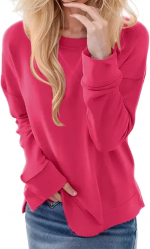 Crewneck Sweatshirts for Women Trendy 2024 Solid Color Pullover Tops Long Sleeve Sweatshirt Tunic Fall Winter Clothes