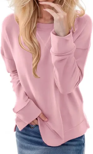 Crewneck Sweatshirts for Women Trendy 2024 Solid Color Pullover Tops Long Sleeve Sweatshirt Tunic Fall Winter Clothes
