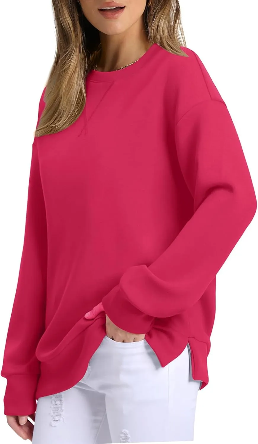 Crewneck Sweatshirts for Women Trendy 2024 Solid Color Pullover Tops Long Sleeve Sweatshirt Tunic Fall Winter Clothes