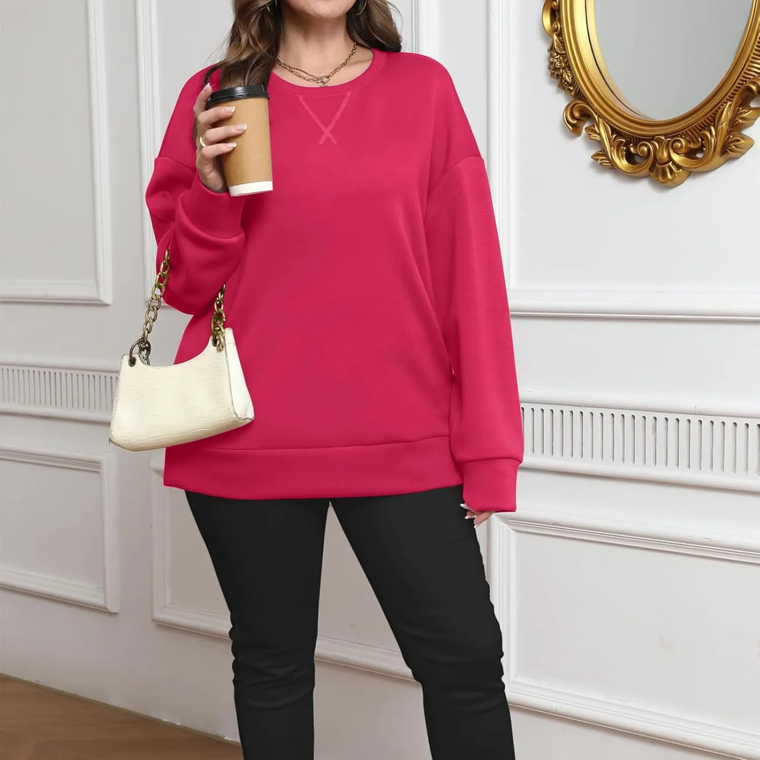 Crewneck Sweatshirts for Women Trendy 2024 Solid Color Pullover Tops Long Sleeve Sweatshirt Tunic Fall Winter Clothes