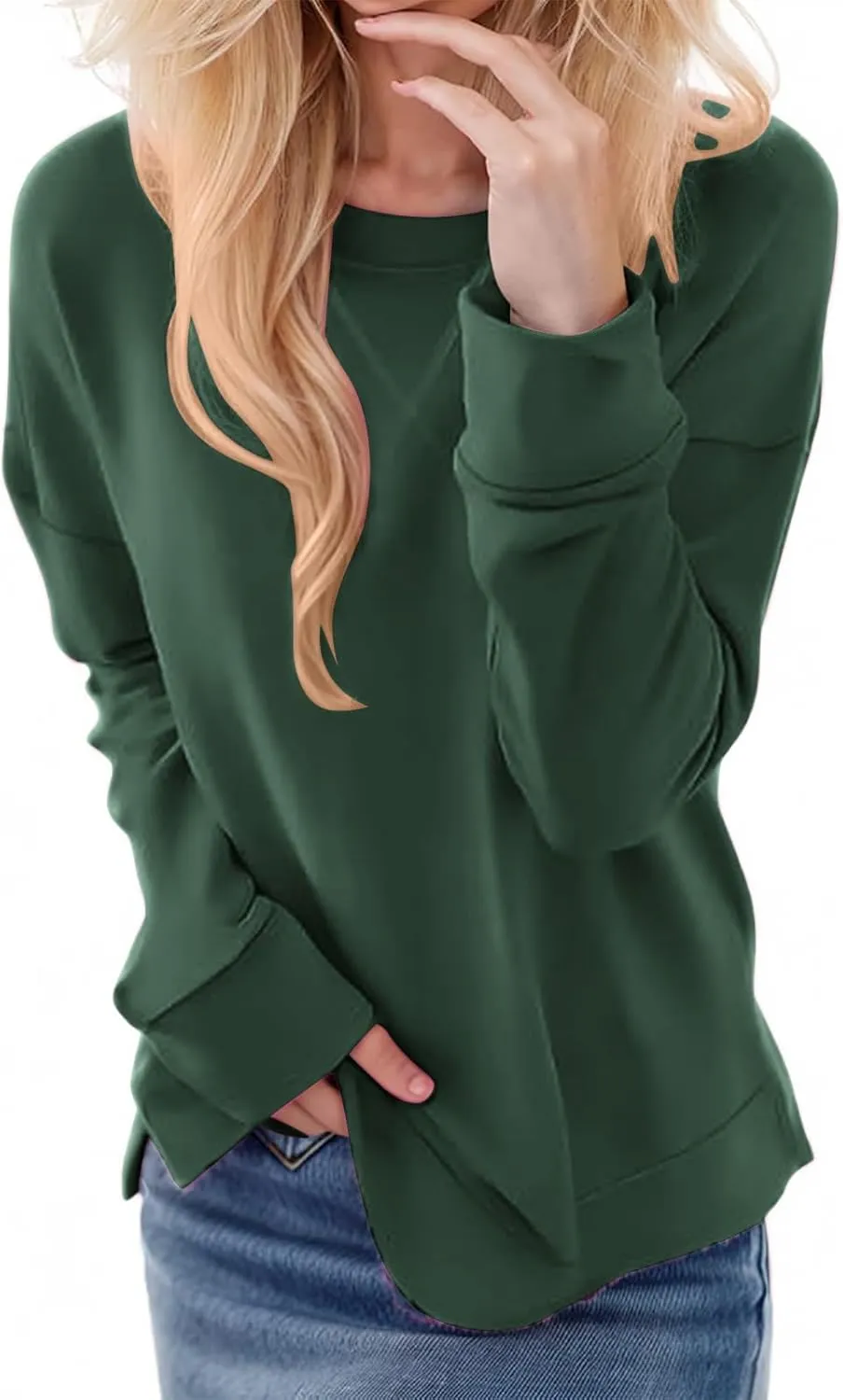Crewneck Sweatshirts for Women Trendy 2024 Solid Color Pullover Tops Long Sleeve Sweatshirt Tunic Fall Winter Clothes