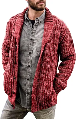 CRNTCEM Mens Casual Shawl Collar Cardigan Sweater Cable Knit Button Chunky Winter Thick Thermal Open Front Cardigan Coats